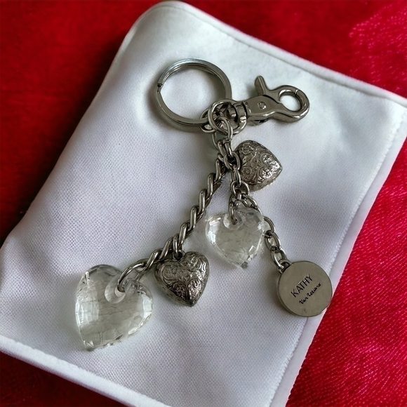 Vintage Kathy Van Zeeland Silvertone Key Chain Ring Hearts Bag Charm Purse Charm - Picture 1 of 6